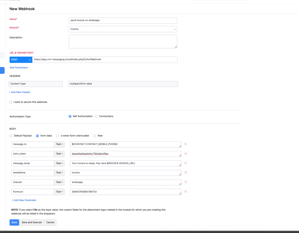 Sending SMS and WhatsApp Messages via Webhook in Zoho Books 1 Screenshot 2025 09 21 at 2.51.16 PM